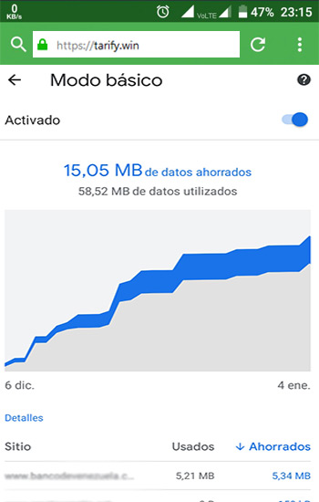 Activa el ahorro de datos del navegador