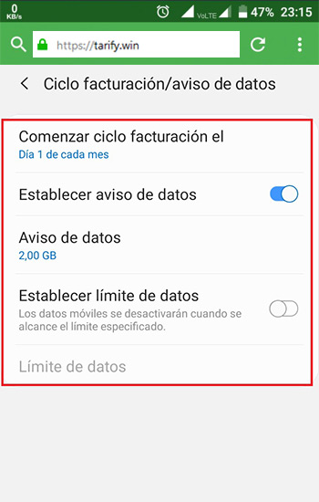 Limitar el uso de datos por app