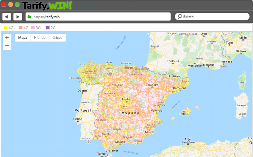 Mapa de cobertura de Móvil 4G en España de Amena (Orange)